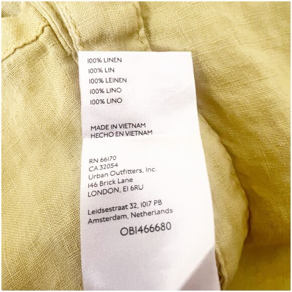 PILCRO Anthropologie 100% Linen Surf Button Down Short Sleeve Shirt Yellow Med - Picture 13 of 13